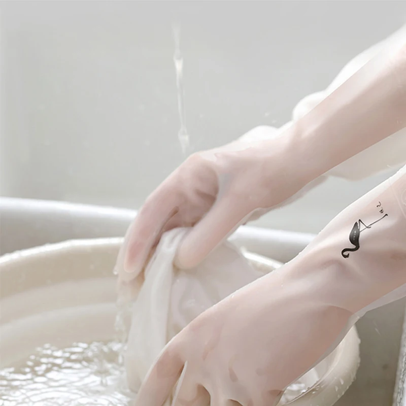 

Kitchen PVC Work Gloves Non-Slip Household Rubber Latex Wash Clean Gloves Home Cleaning Tools Pattern Dish Washing Clothes