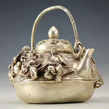 

Collect Vintage Handwork Tibet Silver Carved Immortal Tea pot Flagon Free Shipping