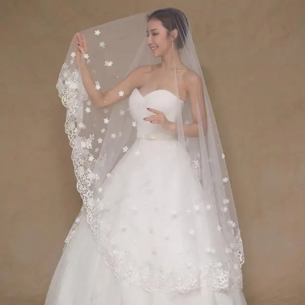 Download 2016 One Layer Wedding Veils Floral Appliques Lace Bridal ...