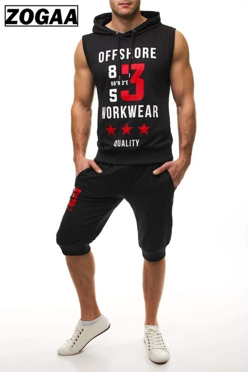 Plus Size S-3XL Ropa De Hombre 2018 ZOGAA Fashion Men Sets Sleeveless Tops and Pants Zipper Hooded Sleeveless Sweatshirt