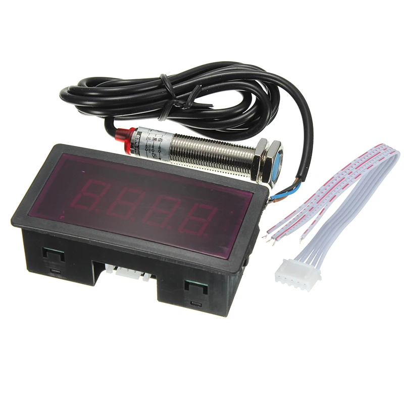 Electronic Red LED Tachometer 4 Digital Display RPM Speed Meter +NPN Hall Proximity Switch Sensor DC 8-24V NEW