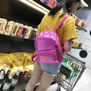 

2019 New Fashion Women 's Laser Backpack For Girl School Bag Female Holographic Backpack Women Laser PU Leather Travel Backpacks