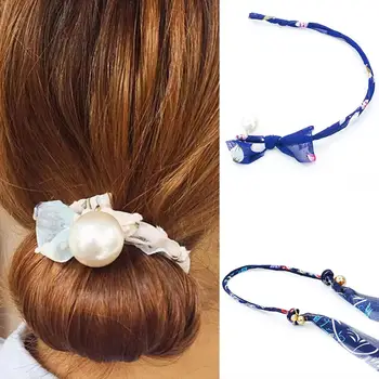 

1PCS Women Bow Donut Bun Maker Fashion Big Pearls Ribbon Korean Design DIY Hair Style Tool Hair Curler Accessories Floral Ribbon