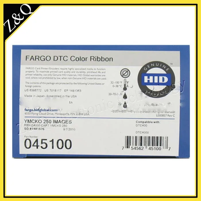 Цветная лента HID Fargo45100 YMCKO для принтера пластиковых карт DTC4000 id 250 принтов каждая