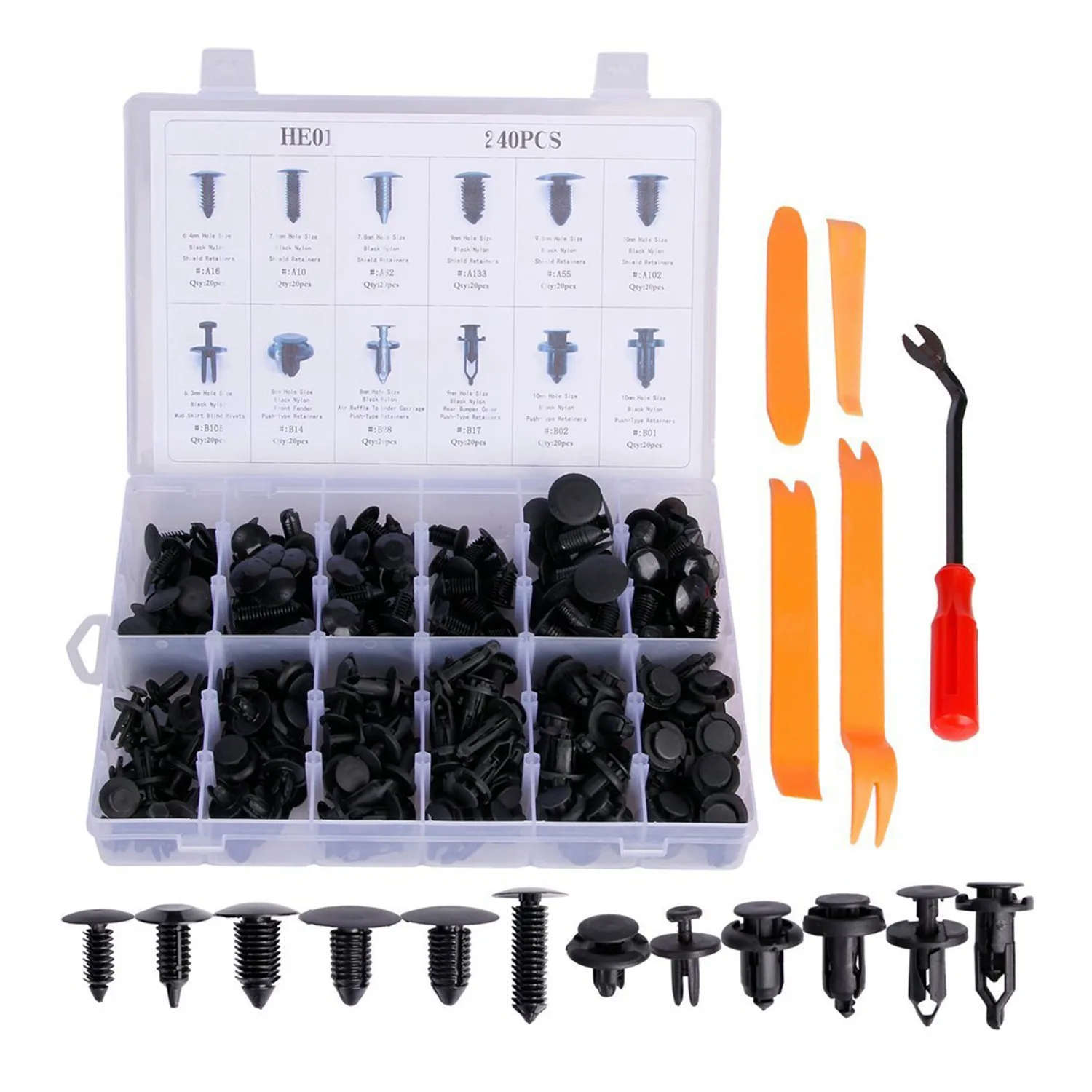 240Pcs Car Retainer Clips and Plastic Fasteners Kit, 12 Most Popular Sizes Auto Push Pin Rivets