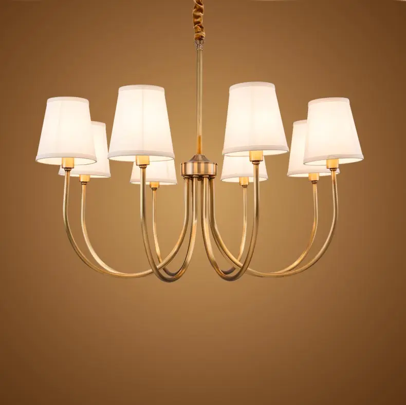 

Modern Full Bronze Copper Chandelier for Bedroom Kitchen Living Room Fabric Lampshade Hanging Home Lighting BLC006