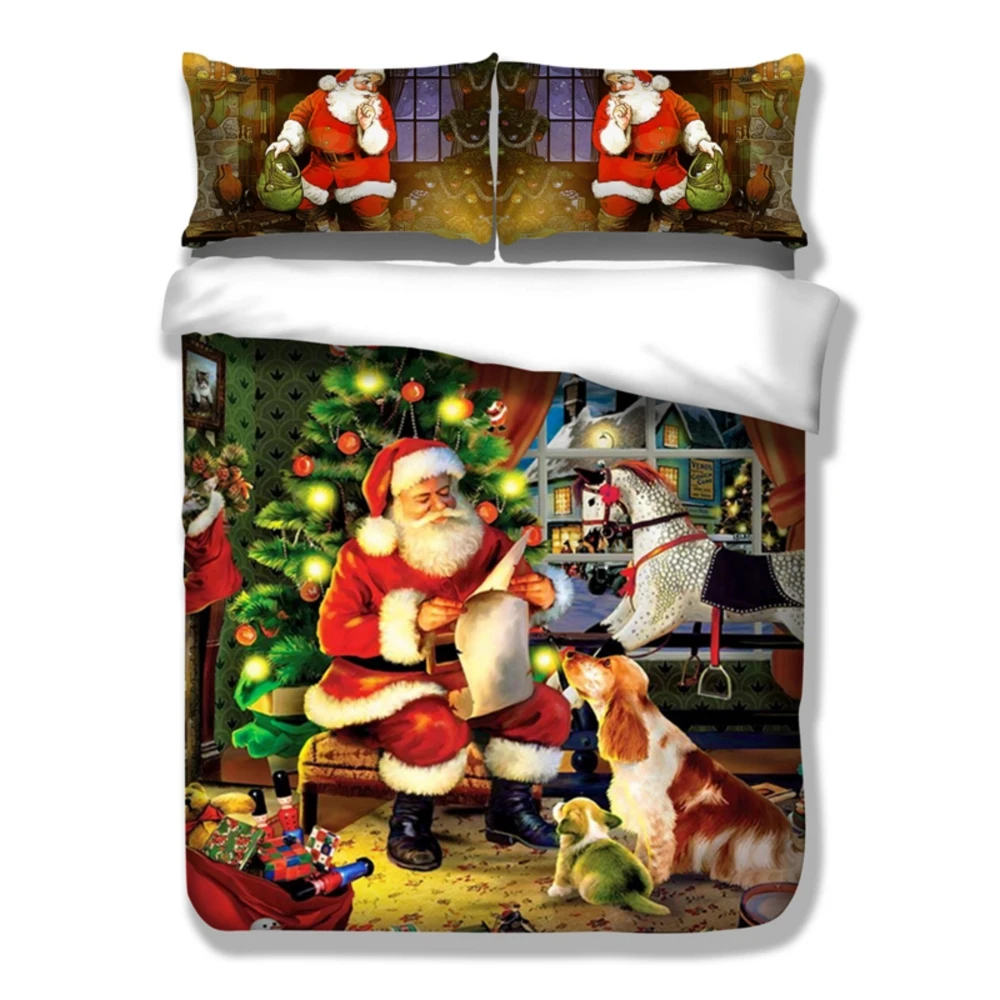 

Home Textiles 2/3PCS 3D Design Digital Printing Bedding Set Duvet Cover Bed Pillowcase King Dropshipping Santa Claus and dog
