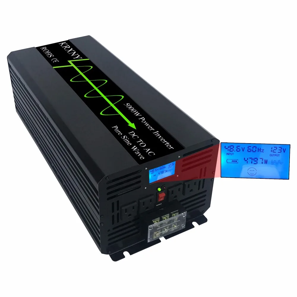 

5000W Power Inverter Peak Power 10000W 12V/24V/48V DC to 120V/240V AC with LED Display USB Port Home Use