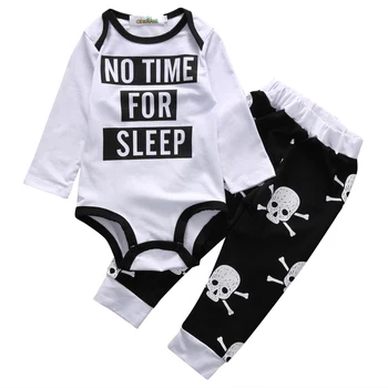 

Emmababy Toddler Baby Boy Girl Outfits Skull Printed Halloween Clothes Letter Printed Romper Long Pants Cotton Clothes Set