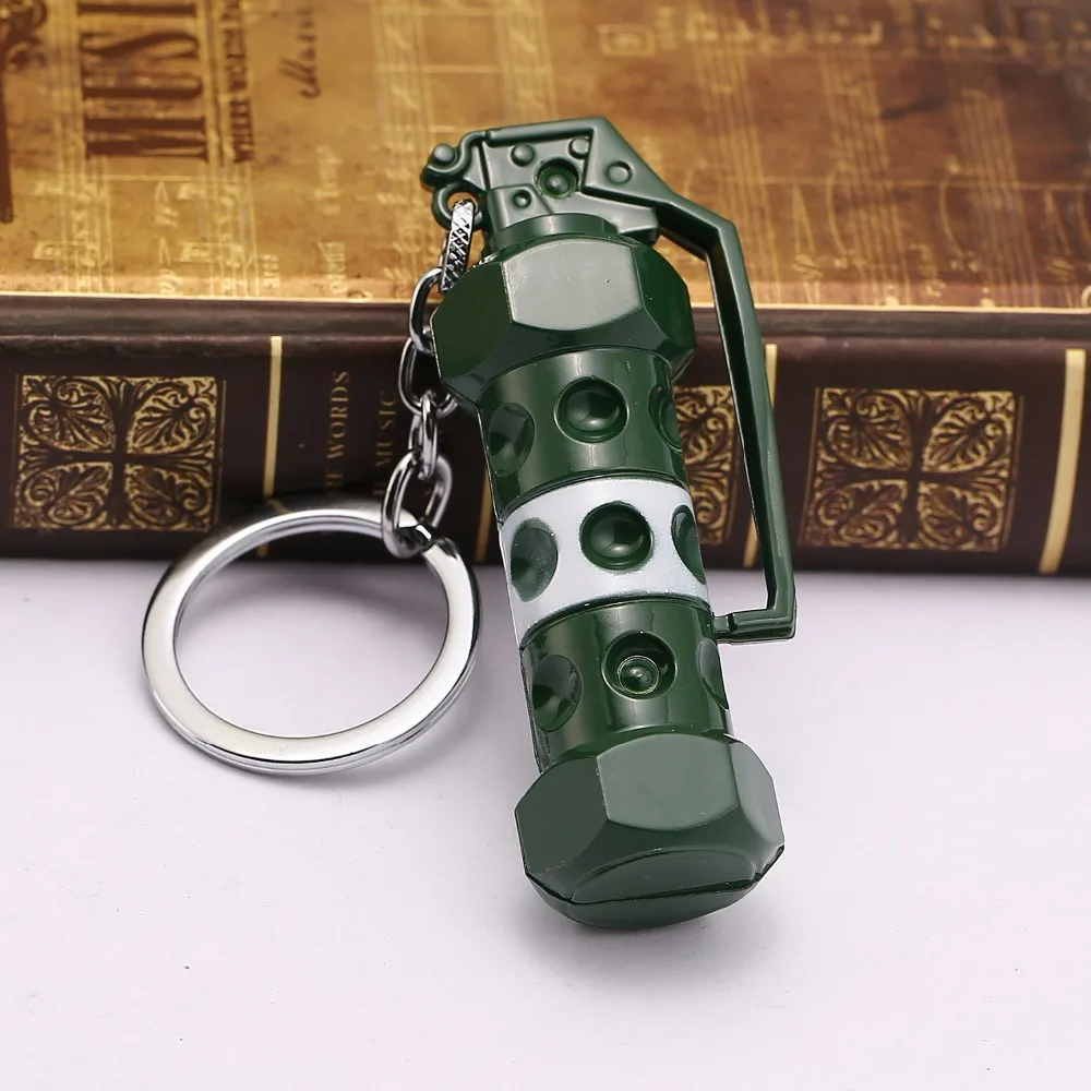 Shock bomb Pendant Key Chain Green Weapons Revolver Refueling Bucket Key Ring Jewelry Metal