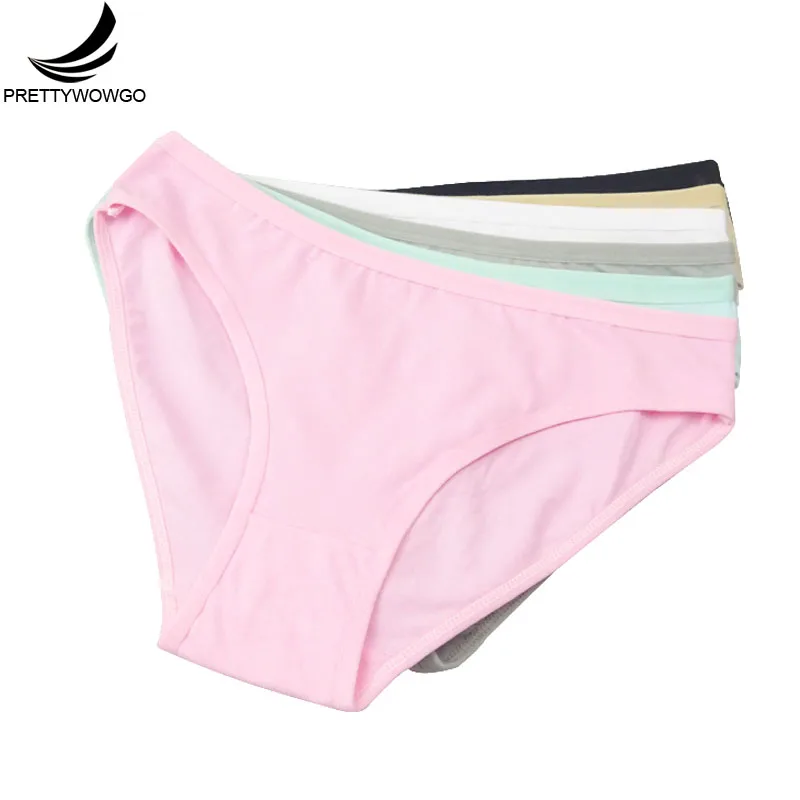 Prettywowgo 6 pcs/lot New Arrival 2018 Good Quality Women's Underwear Solid Color Cotton Cute Brief Panties 9173