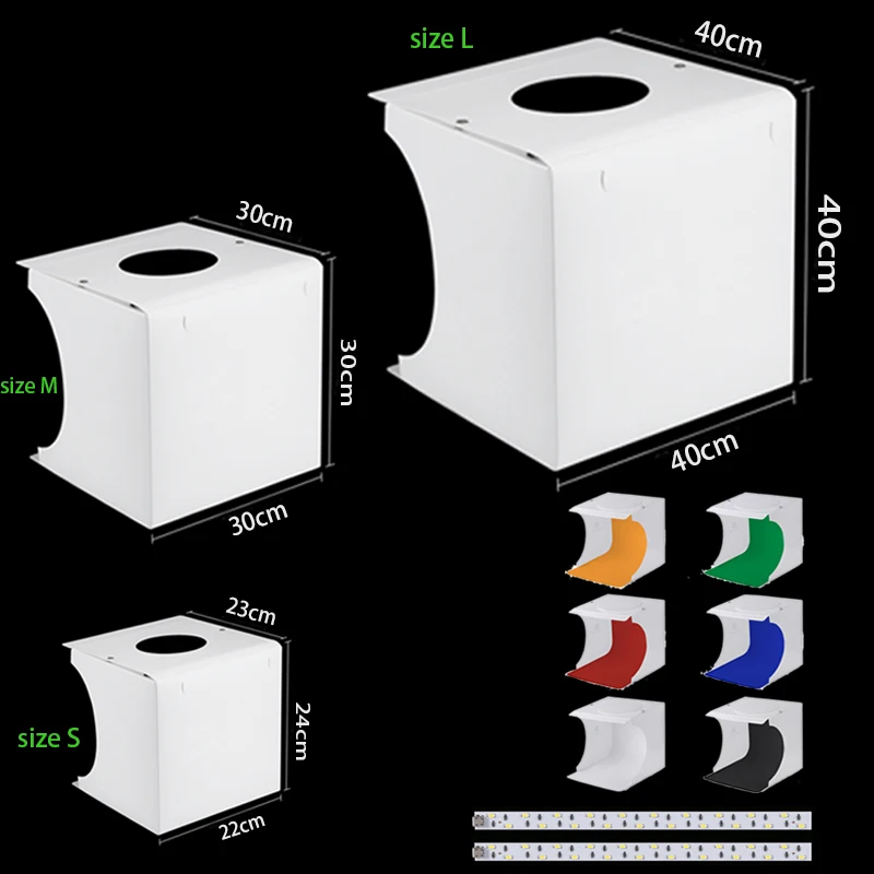 

20cm 30cm 40cm Mini Portable Folding Studio Diffuse Soft Box With LED Light Black White Photography Background Photo Studio box