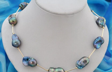 

HOT 003384 baroque black keshi reborn pearl necklace