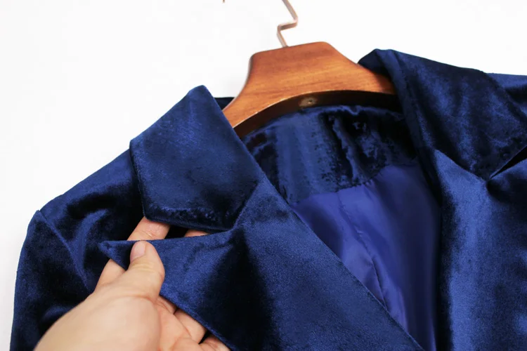Velvet Pants Suit Women Elegant Autumn Winter Luxury Brand Jacket+Pants Set For Wedding Formal Office Ladies Business Wear Blue