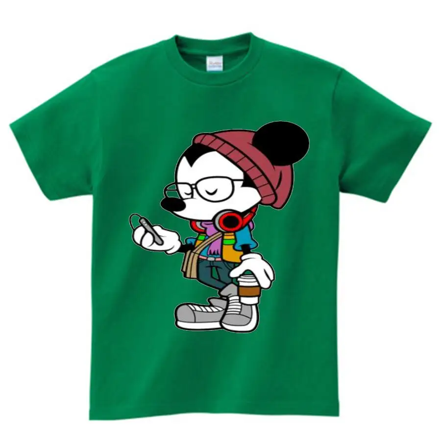 Детская футболка с героями мультфильмов детская с коротким рукавом Футболка с принтом Микки Мауса летняя футболка с Микки Маусом для мальчиков и девочек милая детская футболка, camiseta - Цвет: green childreT-shirt