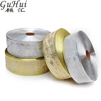 

10M Golden Silver Gift Side Snowflake Wrap Ribbon Wedding Favor Decor Party Decoration Bow Christmas Tree Pendant Drop Ornament