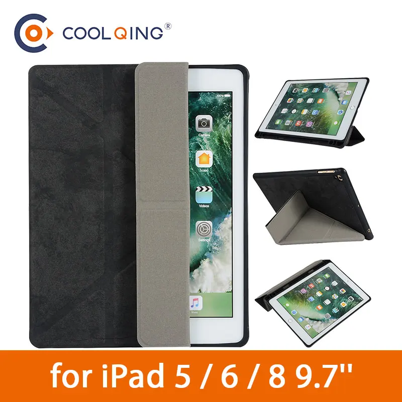 

Multi-folded Tablets Case For iPad 5 6 8 9.7 Inch PU Smart Cover With Pencil Slot Soft Silicone Bag Edge For iPad 9.7 2018 Case