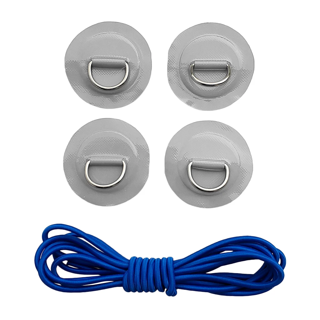4pcs Durable Strong Marine 316 Stainless Steel D Ring Patch Pad Shock Rope for PVC Inflatable Boat Kayak Fishing Raft Dinghy