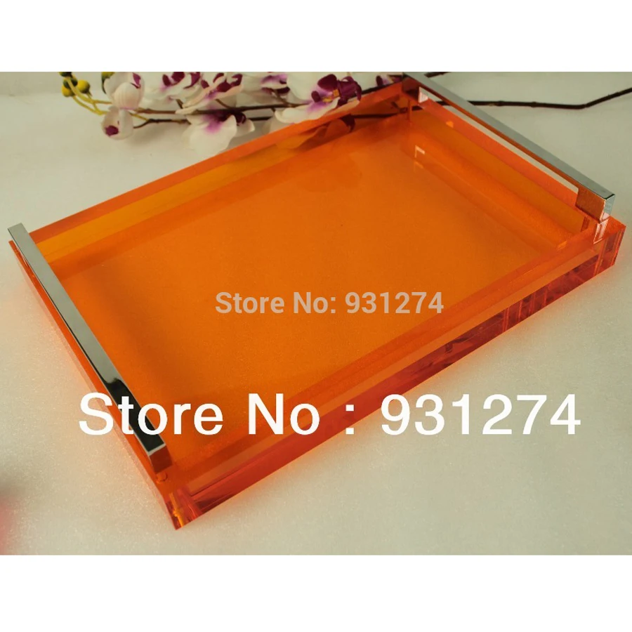 

ONELUX All purpose used acrylic storage tray,lucite tea food trays Metal Handles- various colors