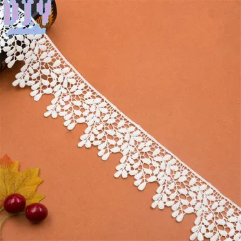 

15 yards Milk silk Leaf Hollow Embroidered Flower Lace Trim Ribbon Sewing Wedding Bridal Dress DIY Fabric Craft