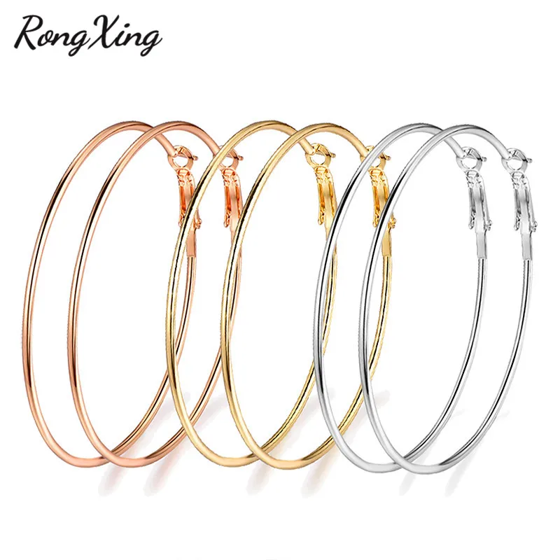 RongXing 3 пар/компл. большой круглый золотистый Серебристый с розой золотой обруч серьги для Для женщин Винтаж модные серьги из сплава пижамный комплект на Рождество, ювелирное изделие - Окраска металла: Mix