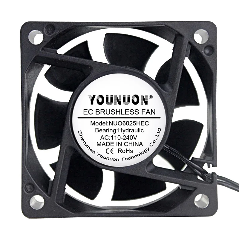 YOUNUON Hydraulic Bearing 6025 60mm 6CM 60x60x25mm EC Brushless Fan AC 110V 115V 120V 220V 240V Axial Fan With Srwes Fan Grills