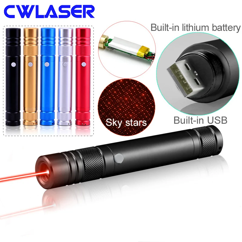 CWLASER 200mW 650nm Carregamento USB Ponteiro Laser Vermelho com Built-In Bateria Li-ion (5 cores)