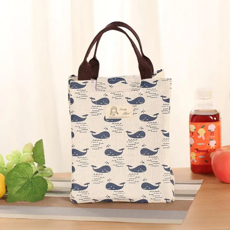 

Thickened Lunch Insulation Bags Cartoon Waterproof Tree Whale Print Handbag Lunch Boxes For Office Ladies Students