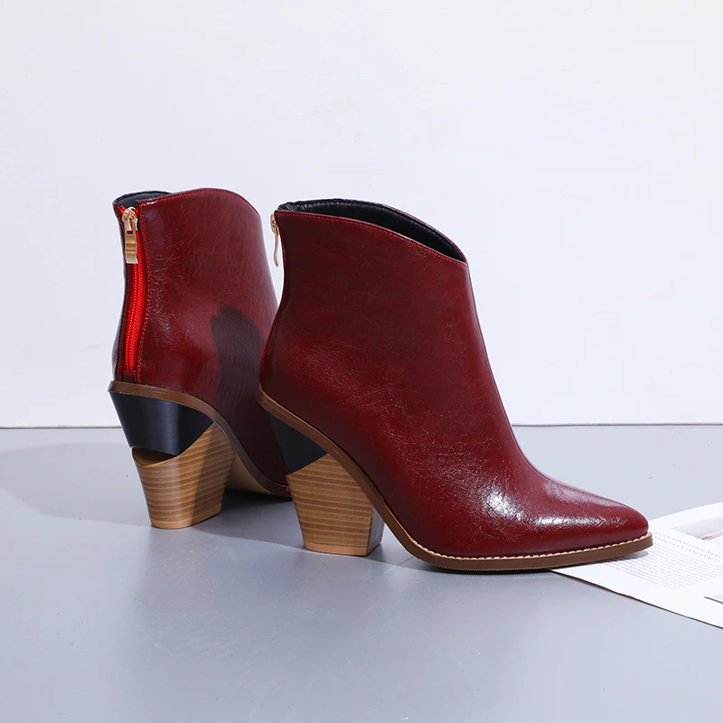WETKISS/ковбойские ботинки из змеиной кожи женские ковбойские пинетки на высоком каблуке; деревянная обувь женская обувь с острым носком женская зимняя обувь; большой размер 44