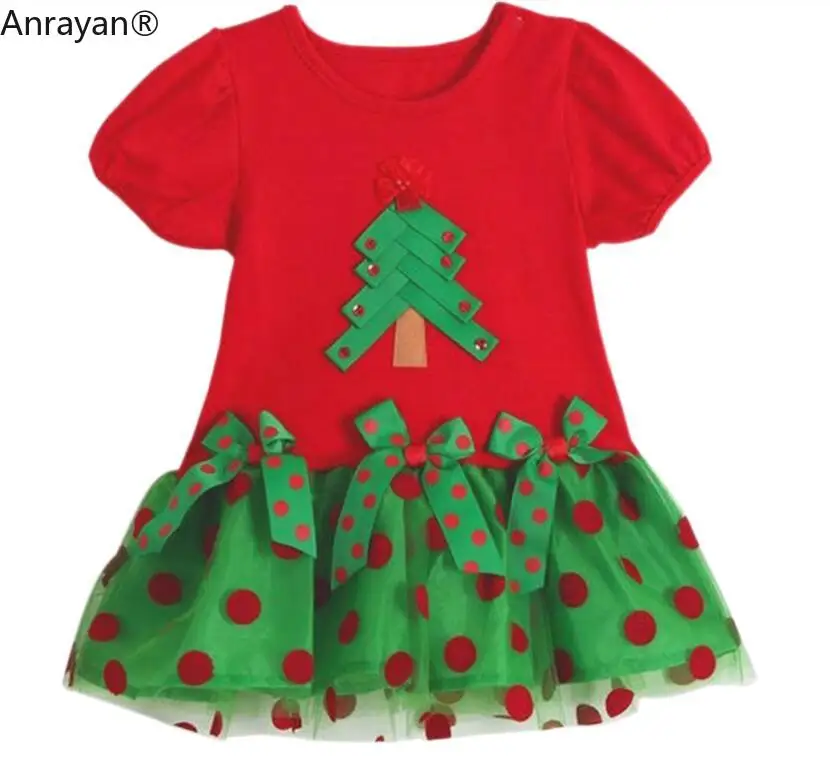 

Baby Girls Christmas Tree Clothes Dresses Girls Short Sleeve Dress Cotton Princess Baby Dress baby girl dresses party clothing