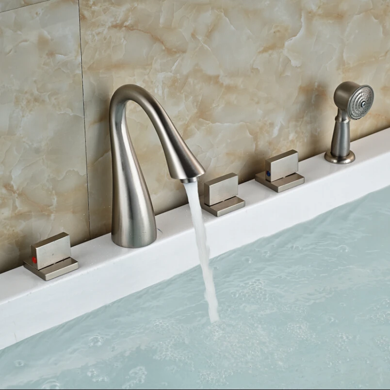 2016 New Deck Mount Widespread Bathroom Roman Tub Faucet 5 Holes