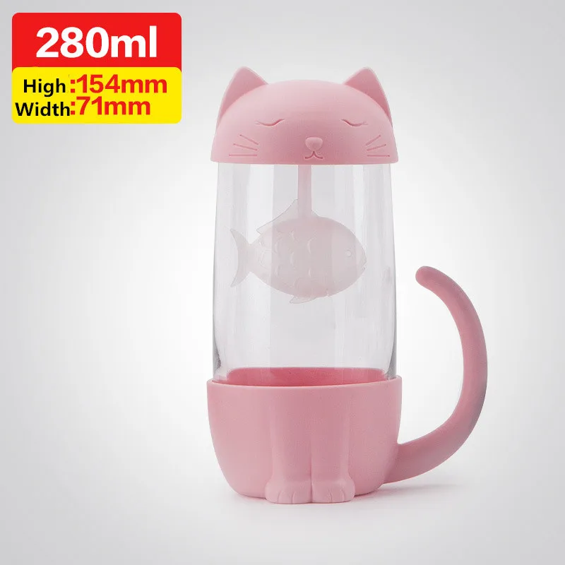 280 мл милые стеклянная чашка для воды собака Кот чайные чашки, кружки с чайным впрыскивателем кружка для молока для детей детская бутылка для воды в подарок - Цвет: Cat Pink