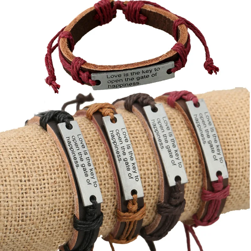2016 Fashion English alphabet Leather Bracelets Love is the key to Open The Gate Of Happiness Bangles Men Women Couples Jewelry |