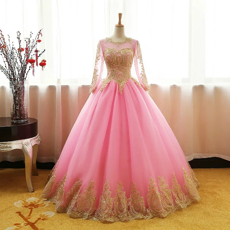Пышное Платье принцессы цвета шампанского; бальное платье с длинными рукавами; маскарадное платье для девочек; 16 милых платьев; бальное платье; Vestidos De 15 Anos