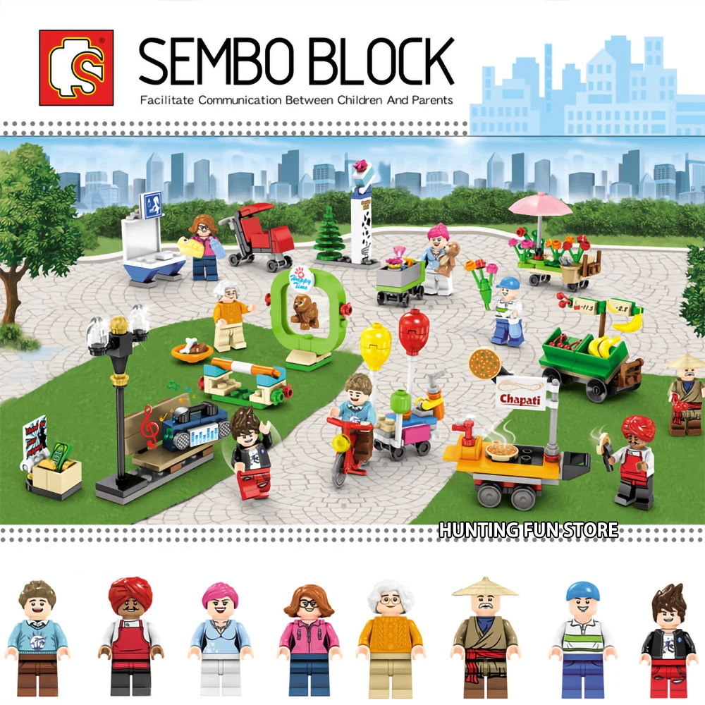 

City Series Fun in the Park Set People Pack Set Mini Chapati Music Pitch Fruit Baby Figures Building Blocks Toys Children Gift