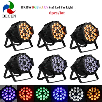 

6pcs LED stage Light 18x18W rgbwa uv 6in1 led Par Light dmx cable disco lamp led party light dj lighting effect