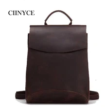Deep Brown Crazy Horse hide Genuine Cow Leather Men’s Solid Cowhide Vintage Casual Travel School Laptop Back Pack Backpack