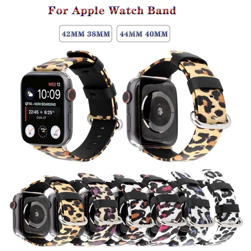 

Leopard Pattern Printed Band for Apple Watch band 4 44/40mm Leather replacement Bracelet Straps for iwatch Series 1 2 3 42/38mm