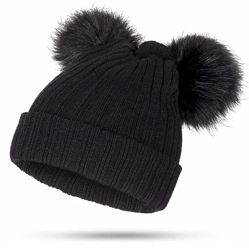 beanie hat with 2 pom poms