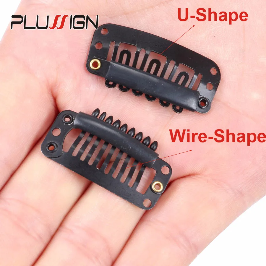 10Pcs 32Mm 9-Teeth Hair Extension Clips U Shape Metallic Snap Clips For Hair Extensions Weaves Wig Accessories Comb