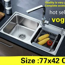 Квартиры двойной кухонный паз раковина стандарт 304 Нержавеющая сталь высокой емкости Горячая 770x420 мм