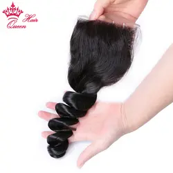 Queen hair свободная волна швейцарское кружево Закрытие 4x4 свободная часть топ Кружево 100% перуанский Реми натуральные волосы натуральный цвет