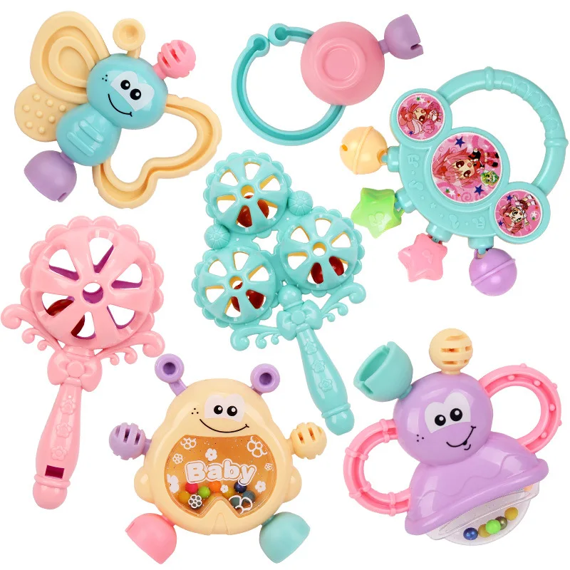 Cute Baby Rattles Toys 7pcs Teether Hand Shake Bed Bell Newborns