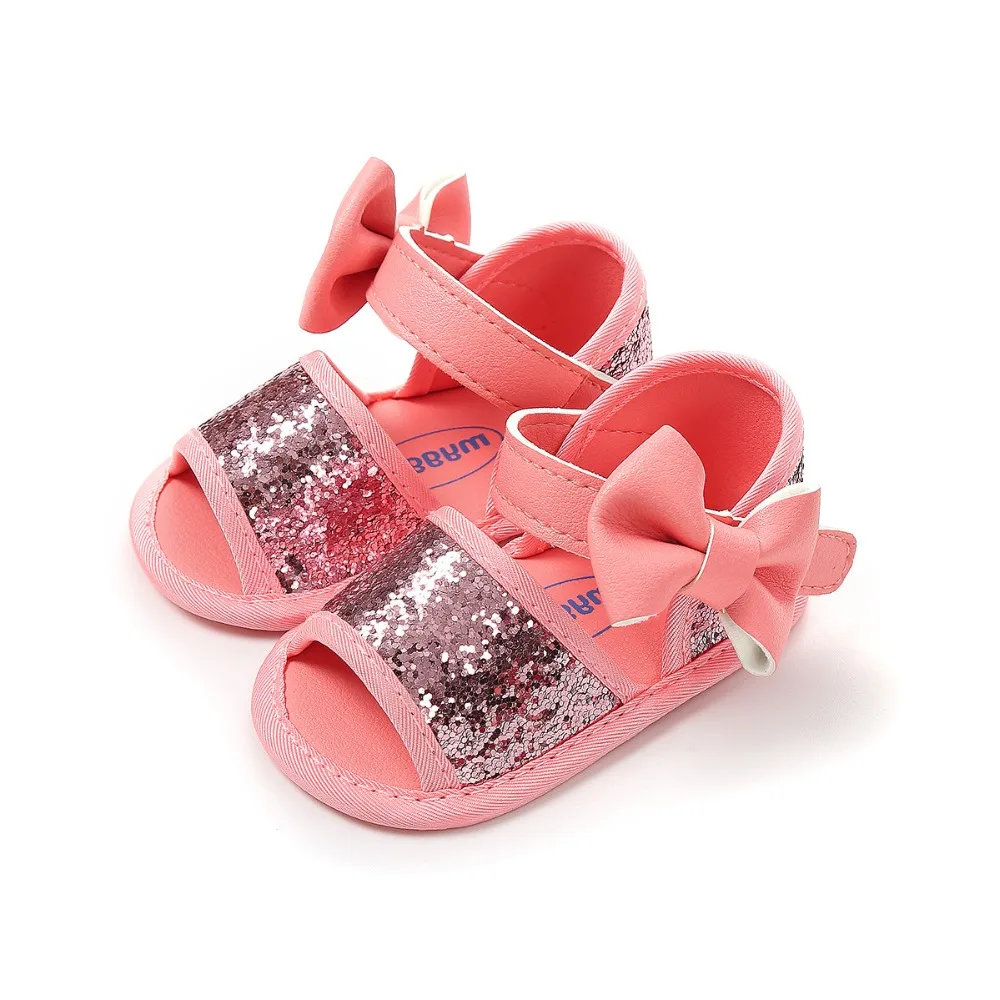 Brand Summer Sequin Bow Girls sandals PU Leather Princess sandals Gift baby moccasins Anti-slip Baby infant sandals