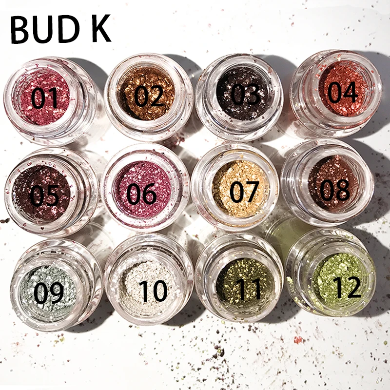 

BUD K Loose Pigment Eyeshadow Glitter Mineral Eyeshadow Powder Waterproof Shimmer Eye Shadow 3D Nude Metallic Eye Makeup Powder