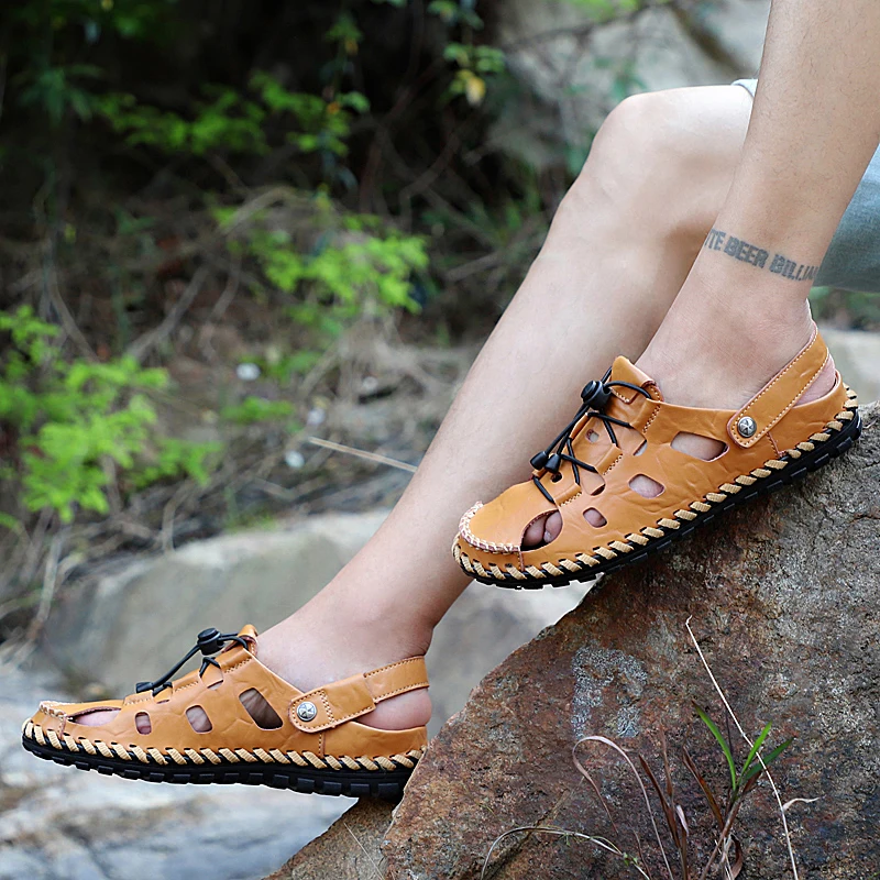 

Mens Gladiator Sandals Men Shoes Sandals Summer Genuine Leather Crocse-Shoes Sandalias Hombre Sandles Flip Flops Slippers Beach