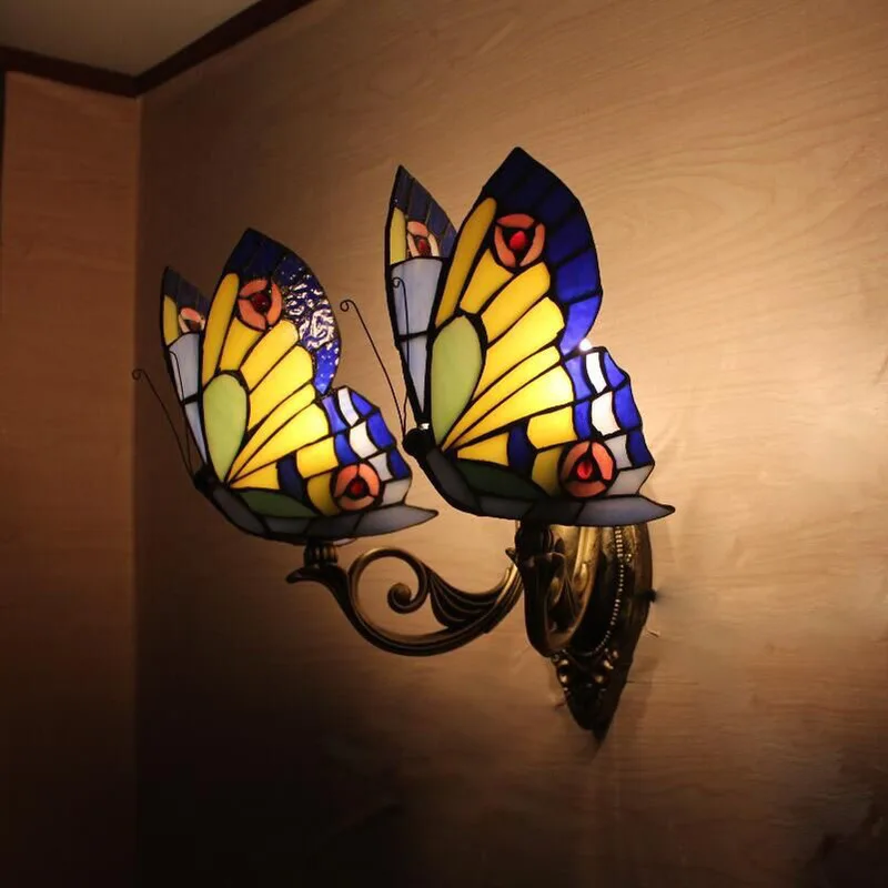 Butterfly wall lamps color glass art lamp bedroom bedside lamp