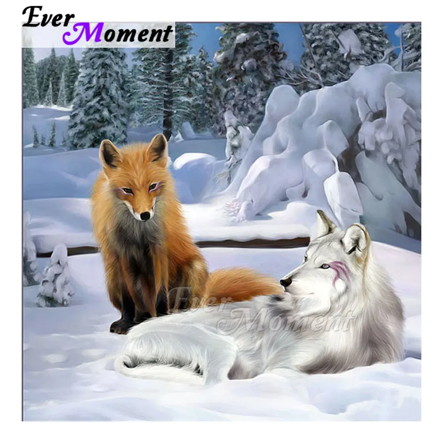 Ever Moment Diamond Painting Mosaic Snow White Foxes 5D DIY Full Square Drill Gift Embroidery Home Decoration 3F1826 | Дом и сад