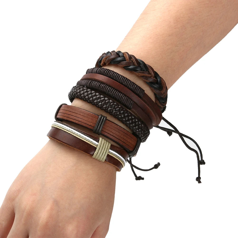 Men Bracelet Bangle Braided Genuine Mens Brown Leather Bracelets Men Multilayer Rope Bracelet Boyfriend And 