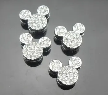 

50pcs/lot 8mm full rhinestones mouse slide charms fit for diy phone strips key chains